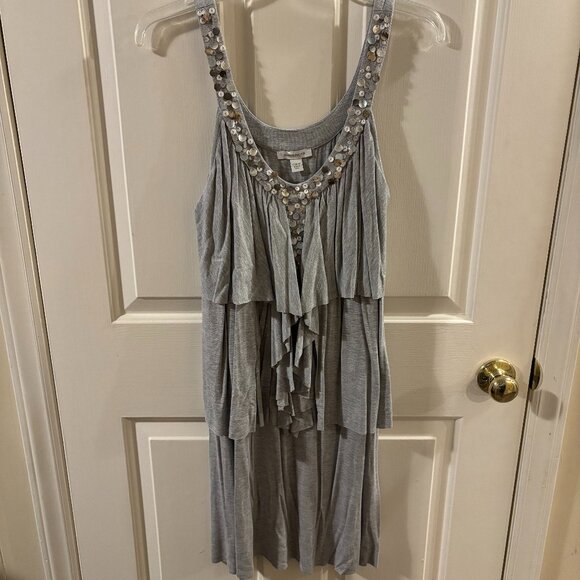 Boston Proper Women's Gray Tiered Dress with Embellished Neckline ~ Medium - Picture 1 of 5